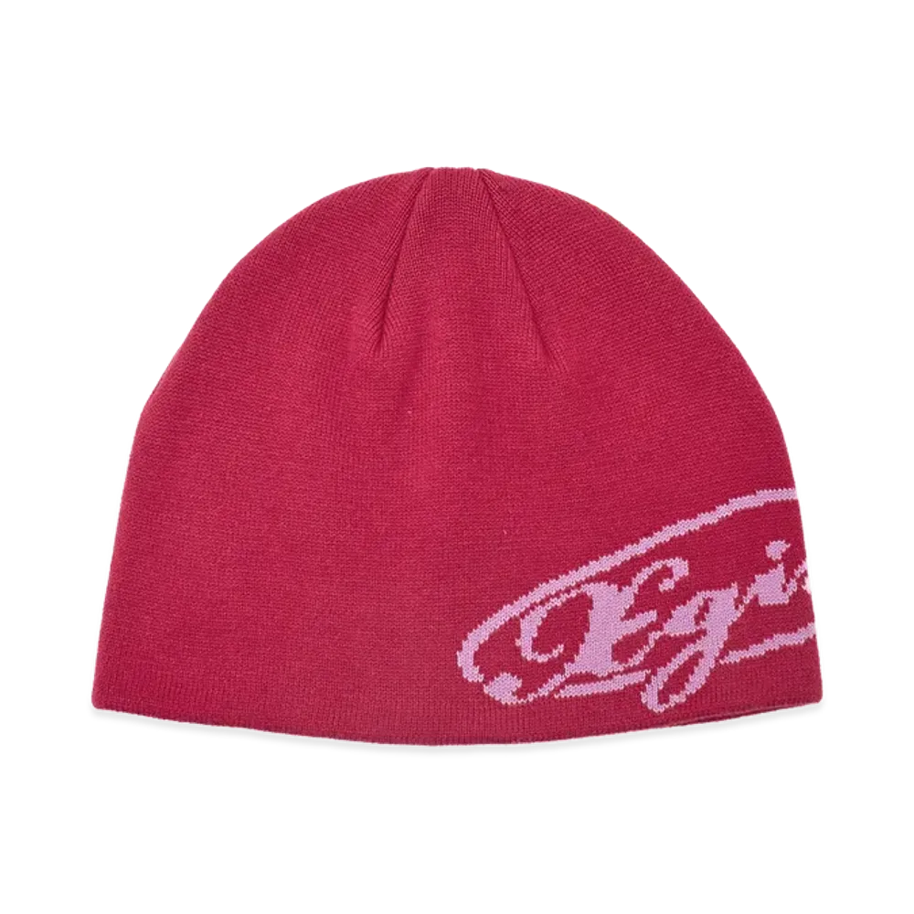 X-Girl Women's Diagonal Oval Logo Jacquard Beanie "Red"