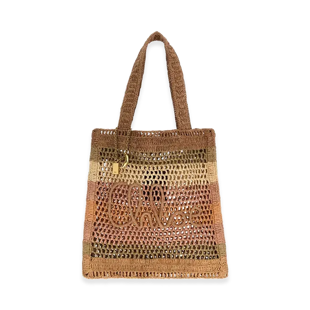 Chloe Women's Embroidered Raffia Small Summer Banana Shopping Bag "Multicolor"