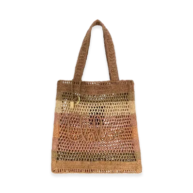Chloe Women's Embroidered Raffia Small Summer Banana Shopping Bag "Multicolor"