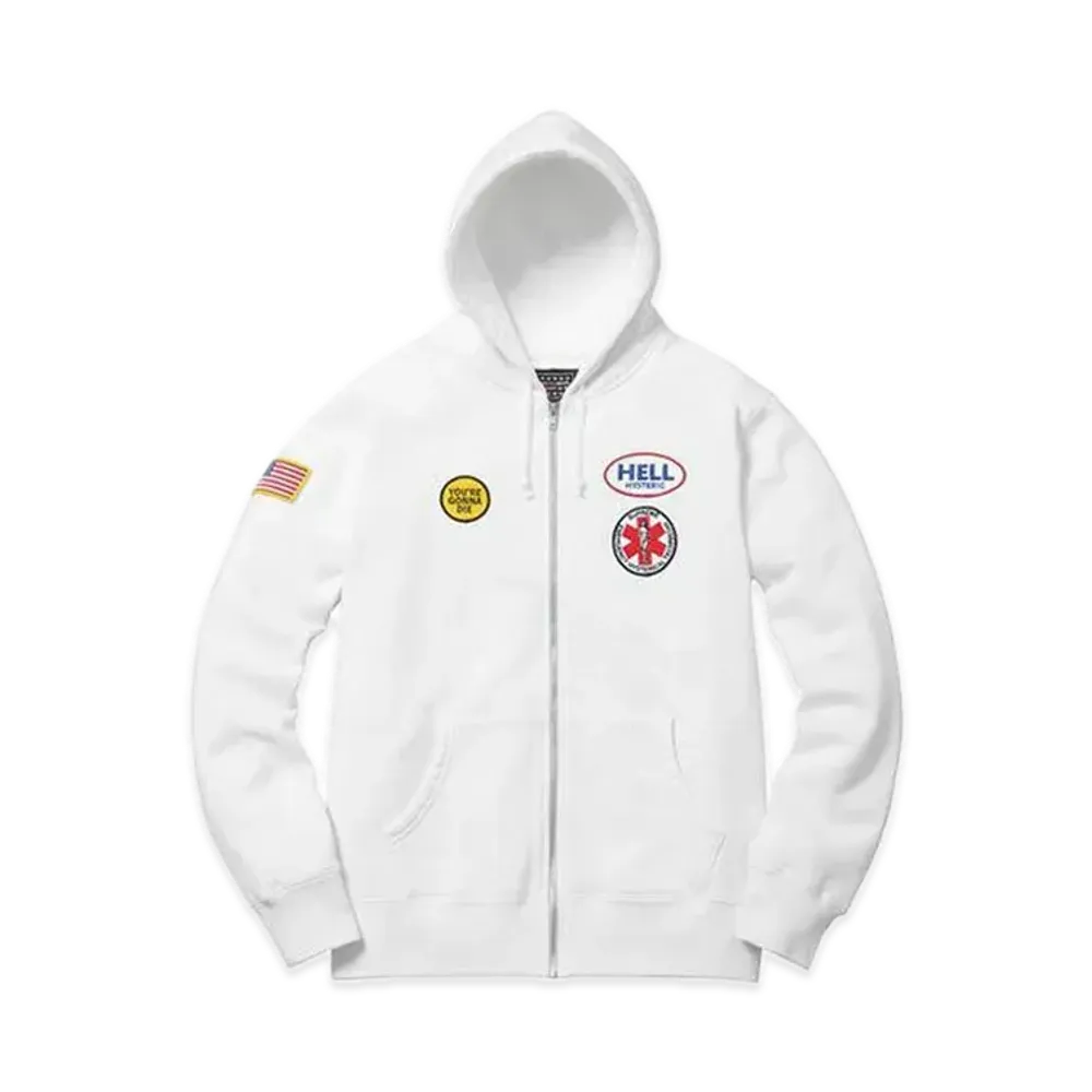 Supreme x HYSTERIC GLAMOUR Patches Zip Up Sweatshirt"White"