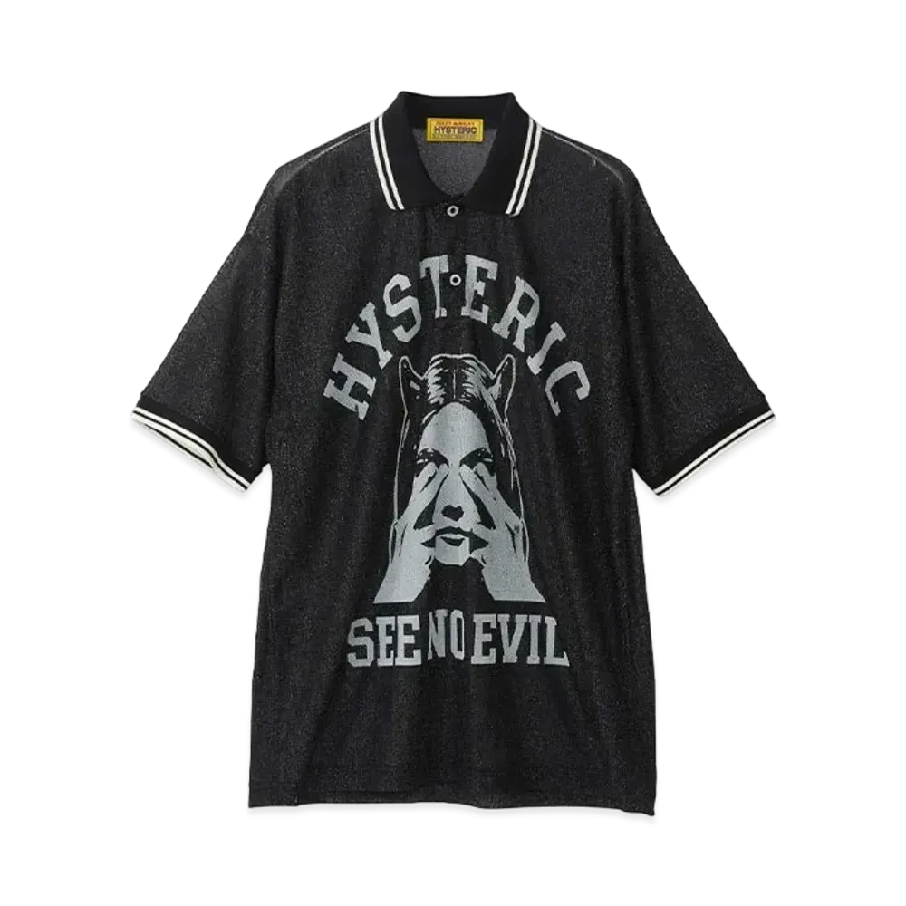 HYSTERIC GLAMOUR See No Evil Mesh Polo Shirt "Black"