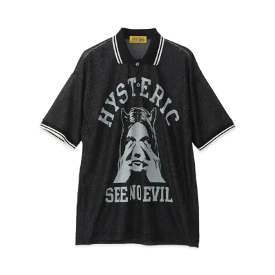 HYSTERIC GLAMOUR See No Evil Mesh Polo Shirt "Black"