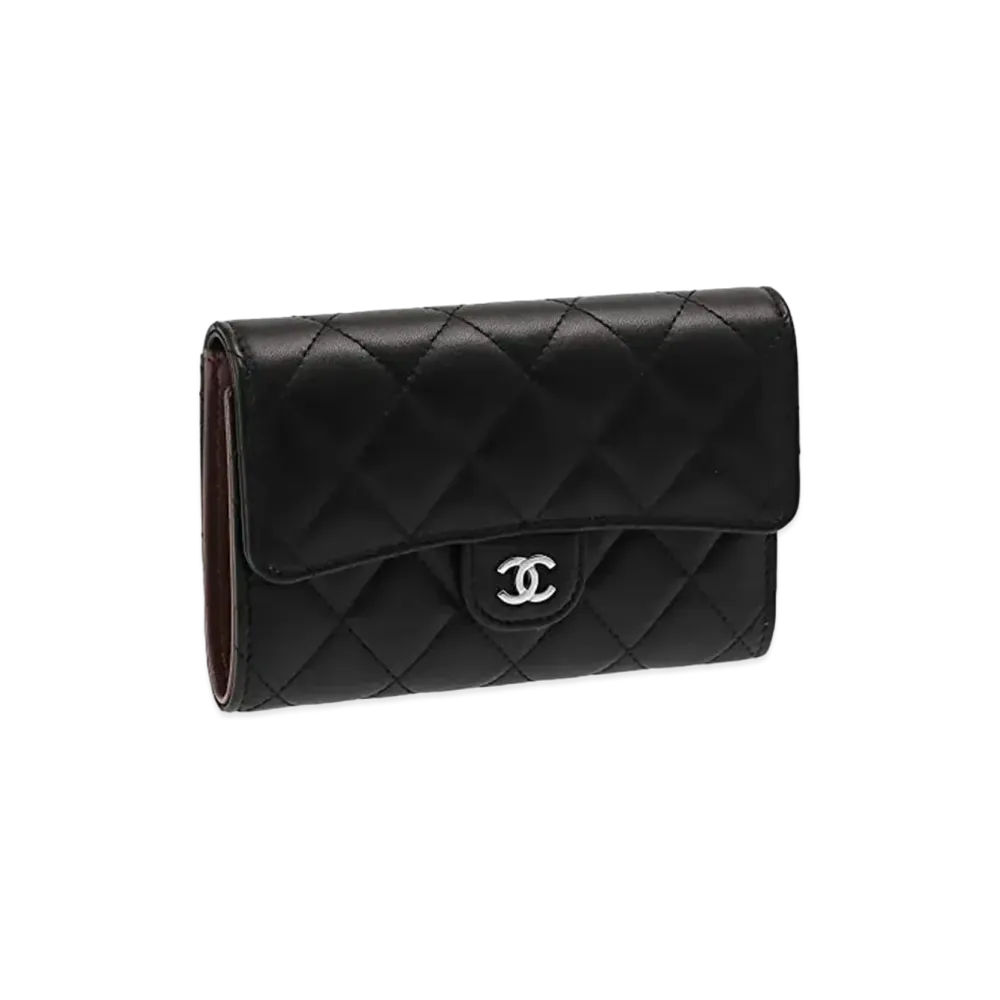 CHANEL Lambskin Matelasse Compact Wallet "Black"