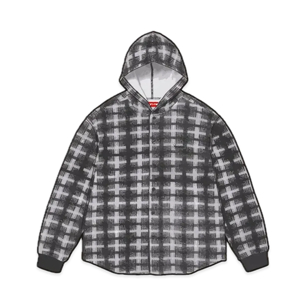 Supreme Hooded Plaid Knit Shirt "Black"