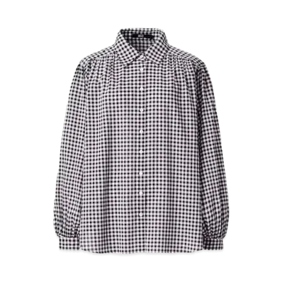 Uniqlo :C Volume Check Blouse (Long Sleeve) "Black"