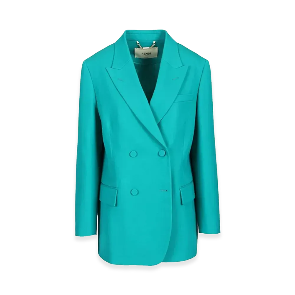 FENDI Women's Grain De Poudre Wool Blazer "Light Blue"