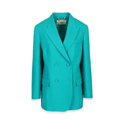 FENDI Women's Grain De Poudre Wool Blazer "Light Blue"