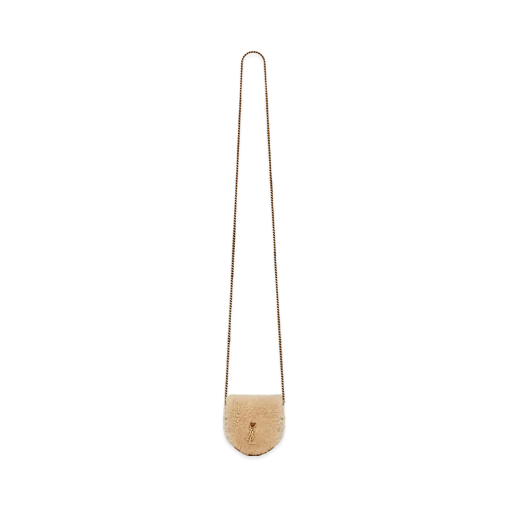 Saint Laurent Le K Baby Satchel In Shearling And Smooth Leather "Natural Beige/Brick"