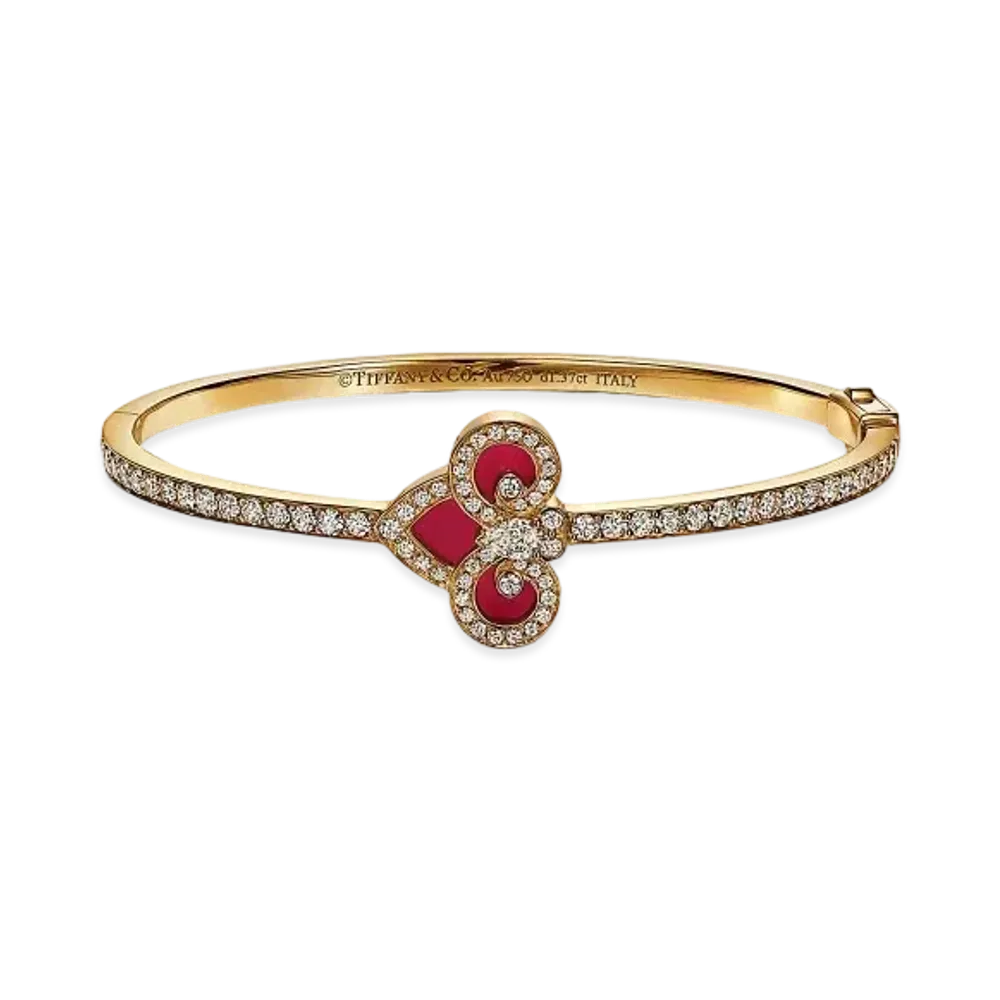 Tiffany & Co. Tiffany Fleur De Lis Bracelet Carnelian with Diamonds Small 18K "Yellow Gold"