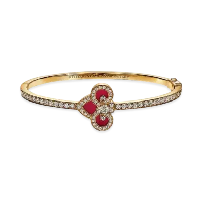 Tiffany & Co. Tiffany Fleur De Lis Bracelet Carnelian with Diamonds Small 18K "Yellow Gold"