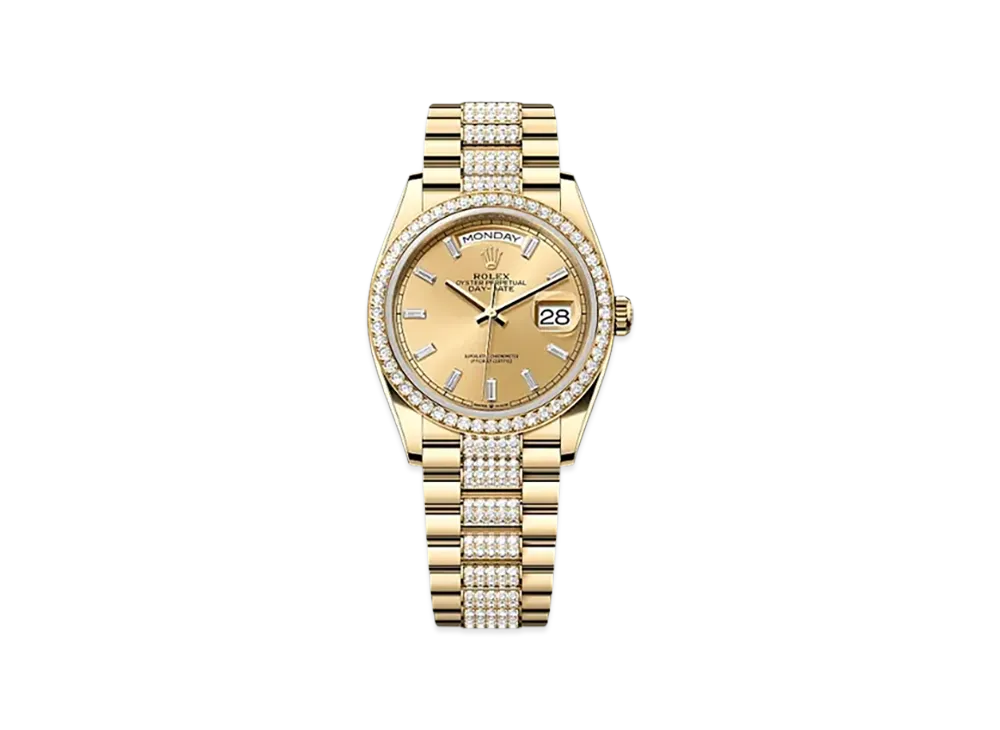 ROLEX Day-Date 36mm Yellow Gold Diamond 128348RBR "Champagne-colour"