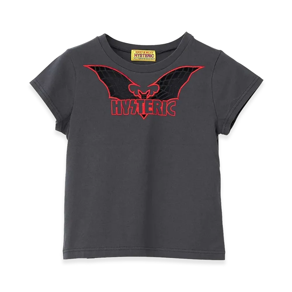 HYSTERIC GLAMOUR Women's Bat Web Embroidered Baby Tee "Black"