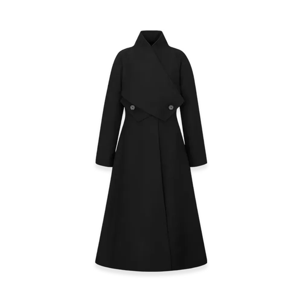 Dior Women's Coat with Criss Cross Collar Double Sided Technical Wool Felt "Black"