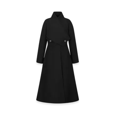 Dior Women's Coat with Criss Cross Collar Double Sided Technical Wool Felt "Black"
