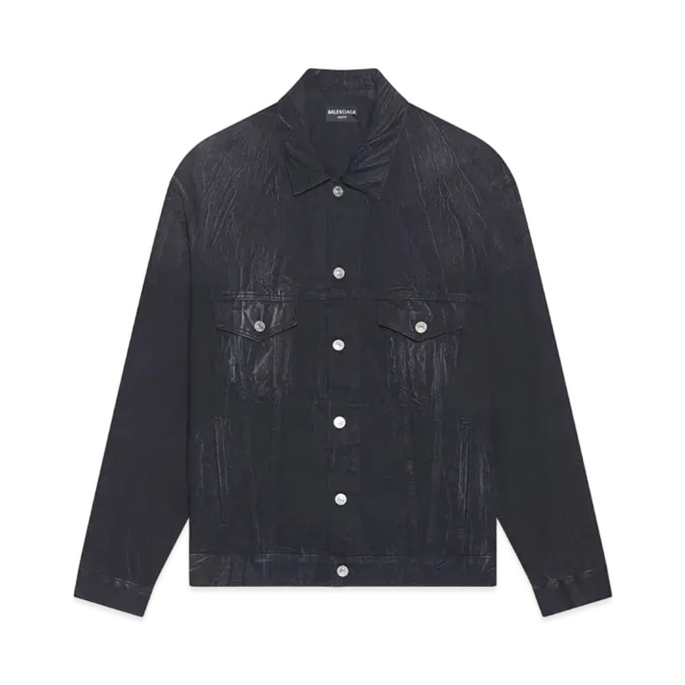 BALENCIAGA MENS Cities Paris Large Fit Japanese Denim Jacket "Washed Black/White"