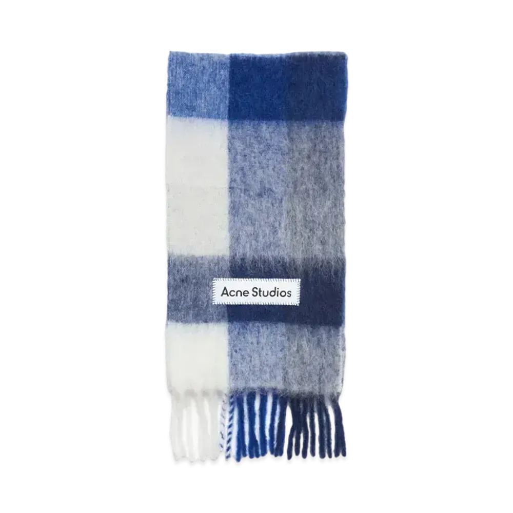 Acne Studios Mohair Check Scarf "White/Grey/Royal Blue"