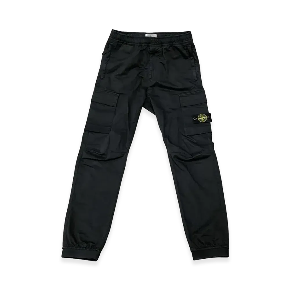 Stone Island Garment Dyed Stretch Cotton Wool Satin Cargo Pants "Black"