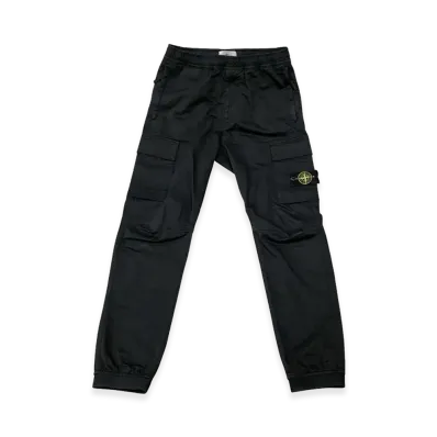 Stone Island Garment Dyed Stretch Cotton Wool Satin Cargo Pants "Black"