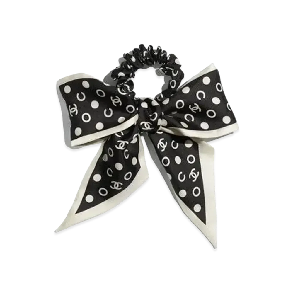 CHANEL Ribbon Dot Scrunchie "Black/Ivory"