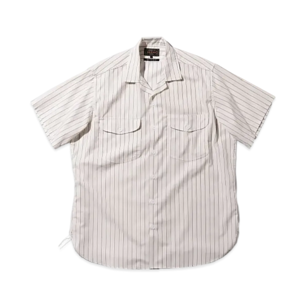 BEAMS Work Short Sleeve Stripe T/C "White"