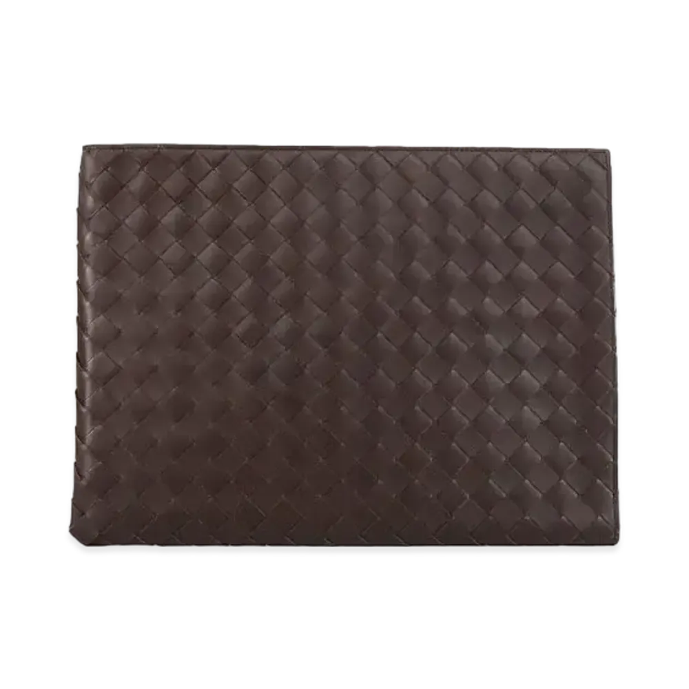 Bottega Veneta Half Zip Clutch "Chocolate Brown/Tomato"