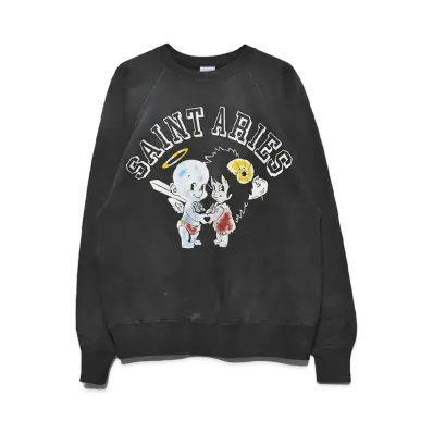 SAINT Mxxxxxx x Aries 23Aw Crew Neck Sweat "Black"