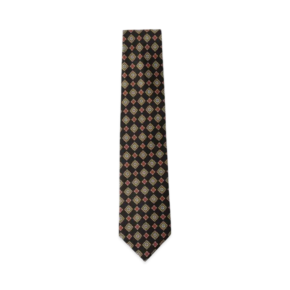 BEAMS Adamley Silk Fine Pattern Print Tie "Black"