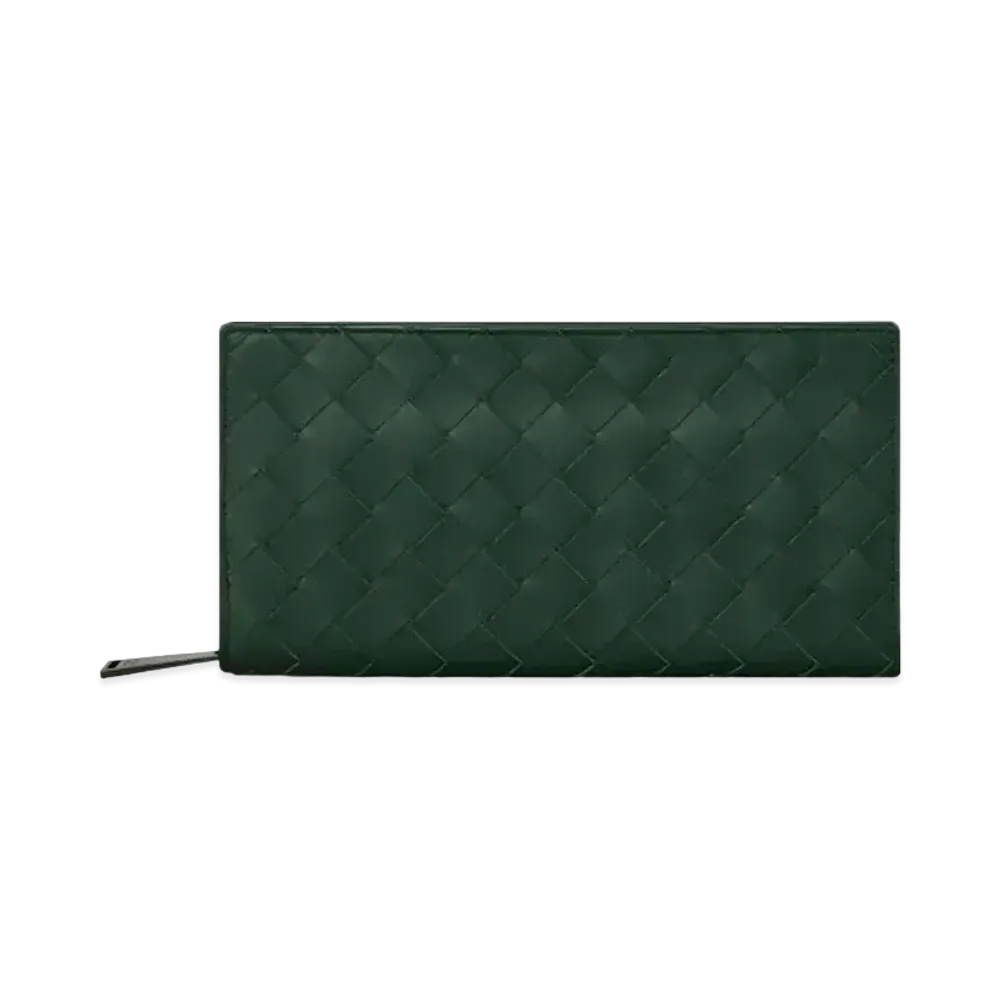 Bottega Veneta Intrecciato Calfskin Zip Around Wallet "Pine"