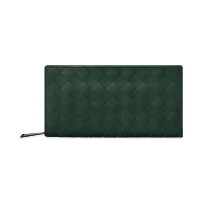 Bottega Veneta Intrecciato Calfskin Zip Around Wallet "Pine"