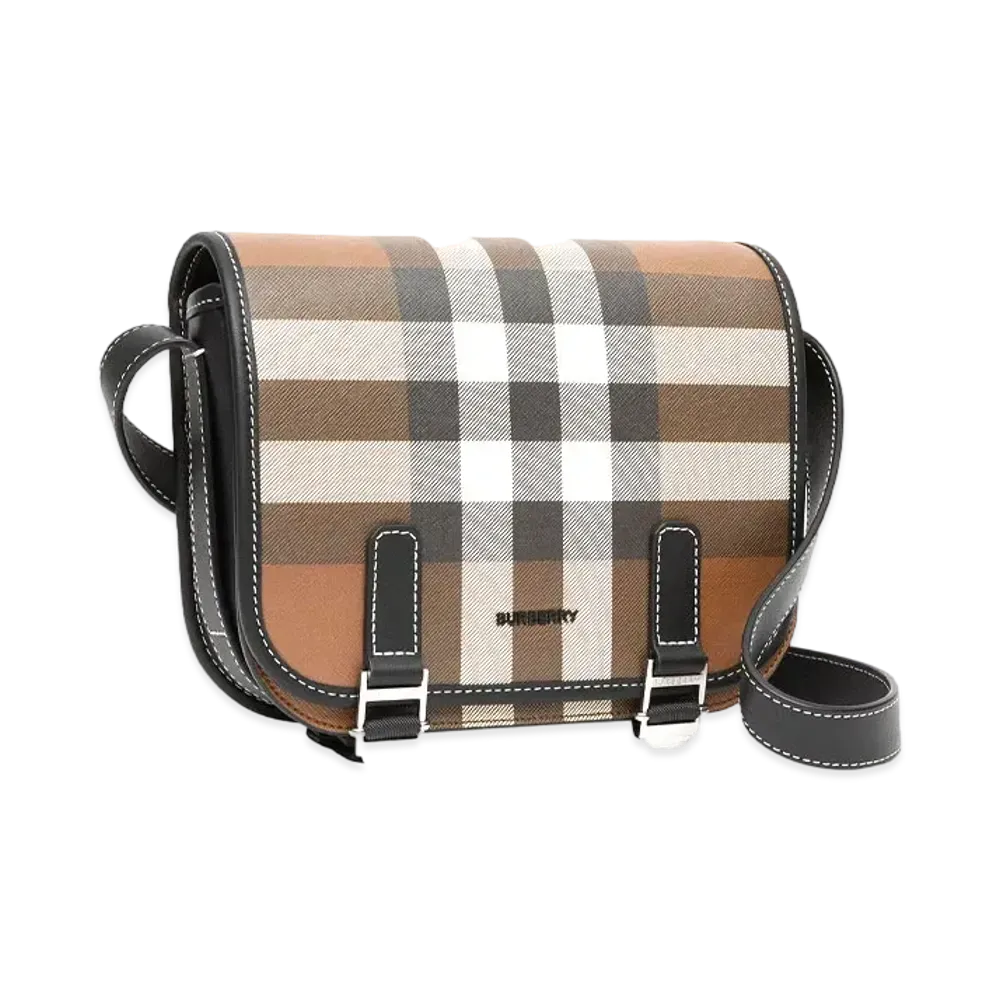 Burberry Check E-canvas Crossbody Bag "Dark Birch Brown"