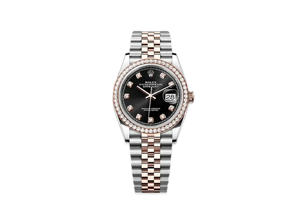 ROLEX Datejust 36mm Oystersteel & Everose Gold Diamond 126281RBR "Bright Black"