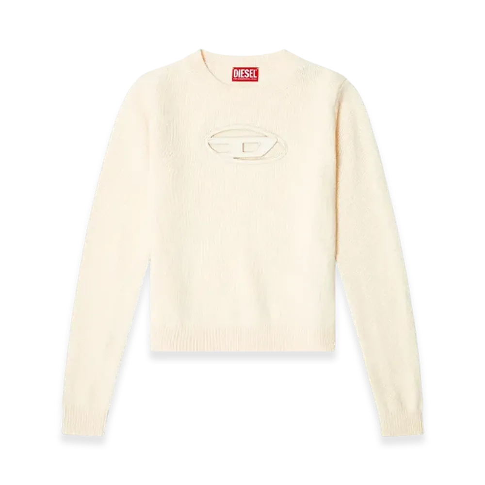 Diesel M-Areesa-Slim Cashmere-Blend Jumper With Cut-Out Logo "Beige"