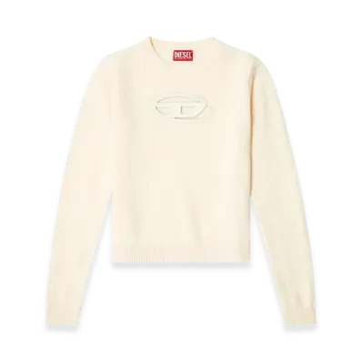 Diesel M-Areesa-Slim Cashmere-Blend Jumper With Cut-Out Logo "Beige"