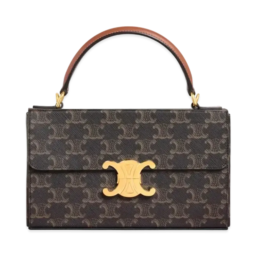 CELINE Box Triomphe In Triomphe Canvas And Calfskin "Tan"