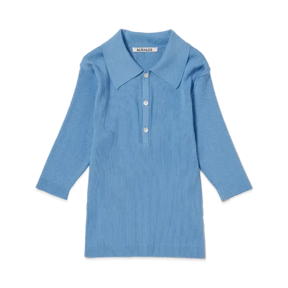 AURALEE GIZA High Gauge Rib Knit Polo "Light Blue"