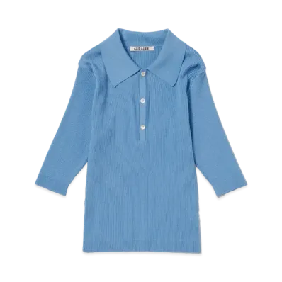 AURALEE GIZA High Gauge Rib Knit Polo "Light Blue"