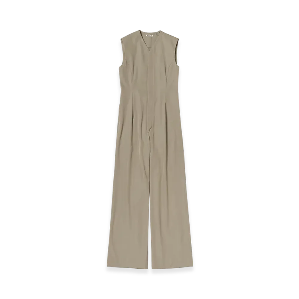 AURALEE Women's Light Wool Max Gabardine Jumpsuit "Khaki Beige Chambray"