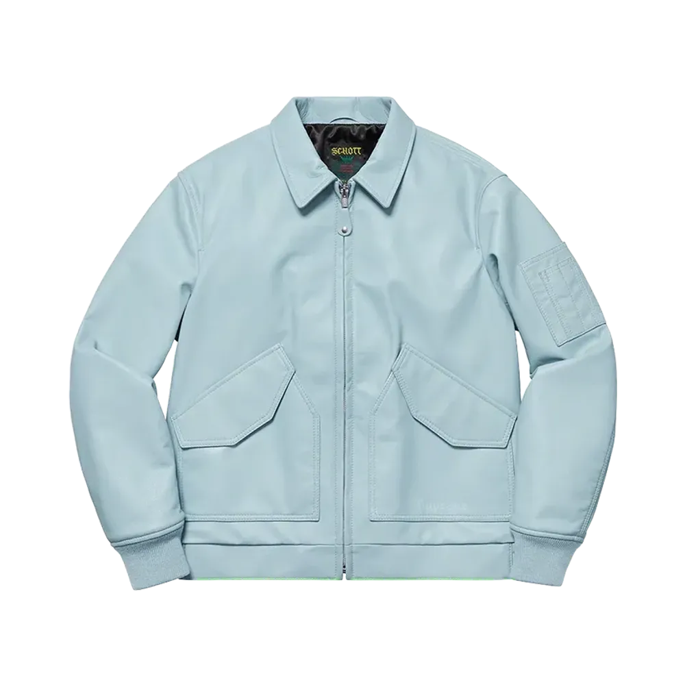 Supreme x Schott Leather Tanker Jacket "Light Blue"