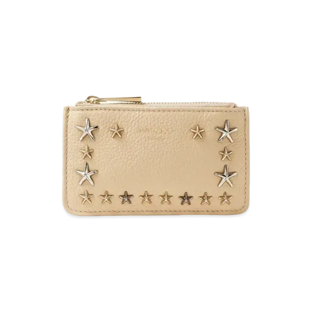 JIMMY CHOO NANCY Soft Grainy Calf Leather Key Case With Star Studs "Barley"
