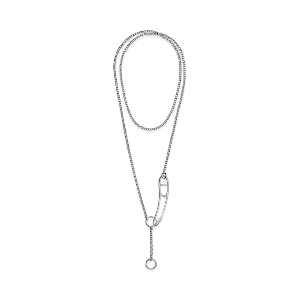 Hermes Chaine D'ancre Punk Long Necklace "Silver"