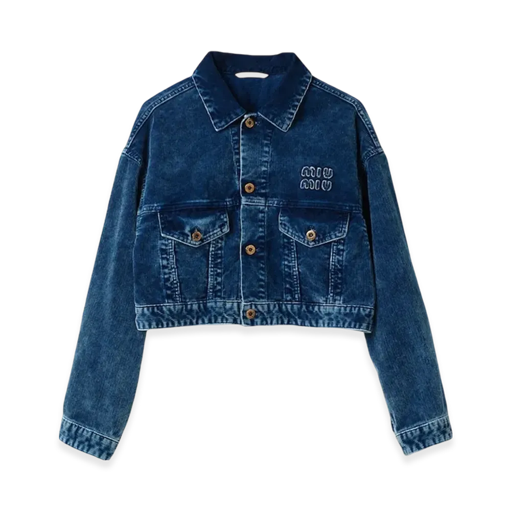 MIU MIU Women's Washed Velvet Blouson Jacket "Indigo Blue"