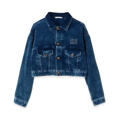 MIU MIU Women's Washed Velvet Blouson Jacket "Indigo Blue"