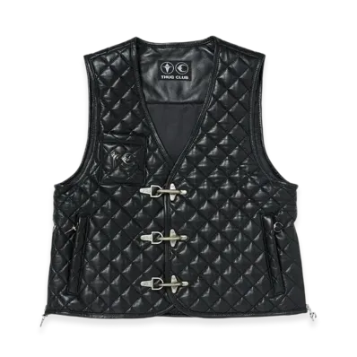 THUG CLUB TC Bone Leather Quilted Vest "Black"