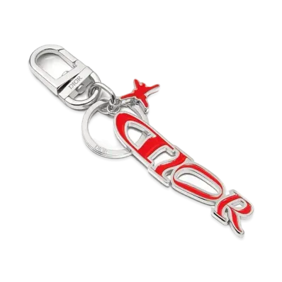 Dior x LEWIS HAMILTON Key Ring Palladium Finish Brass and Enamel "Red"