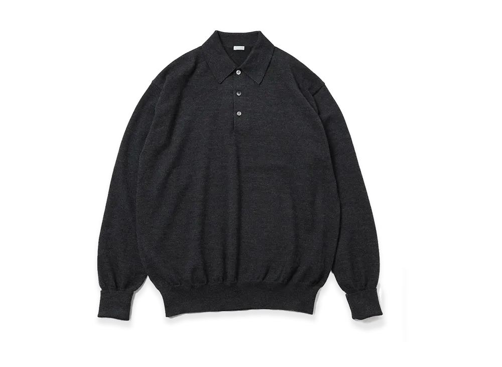 A.PRESSE Wool Knit L/S Polo Shirts "Charcoal"