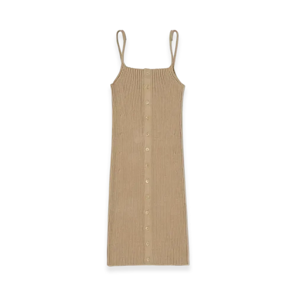 AURALEE Cotton Silk Rib Knit Mini Dress "Light Camel"