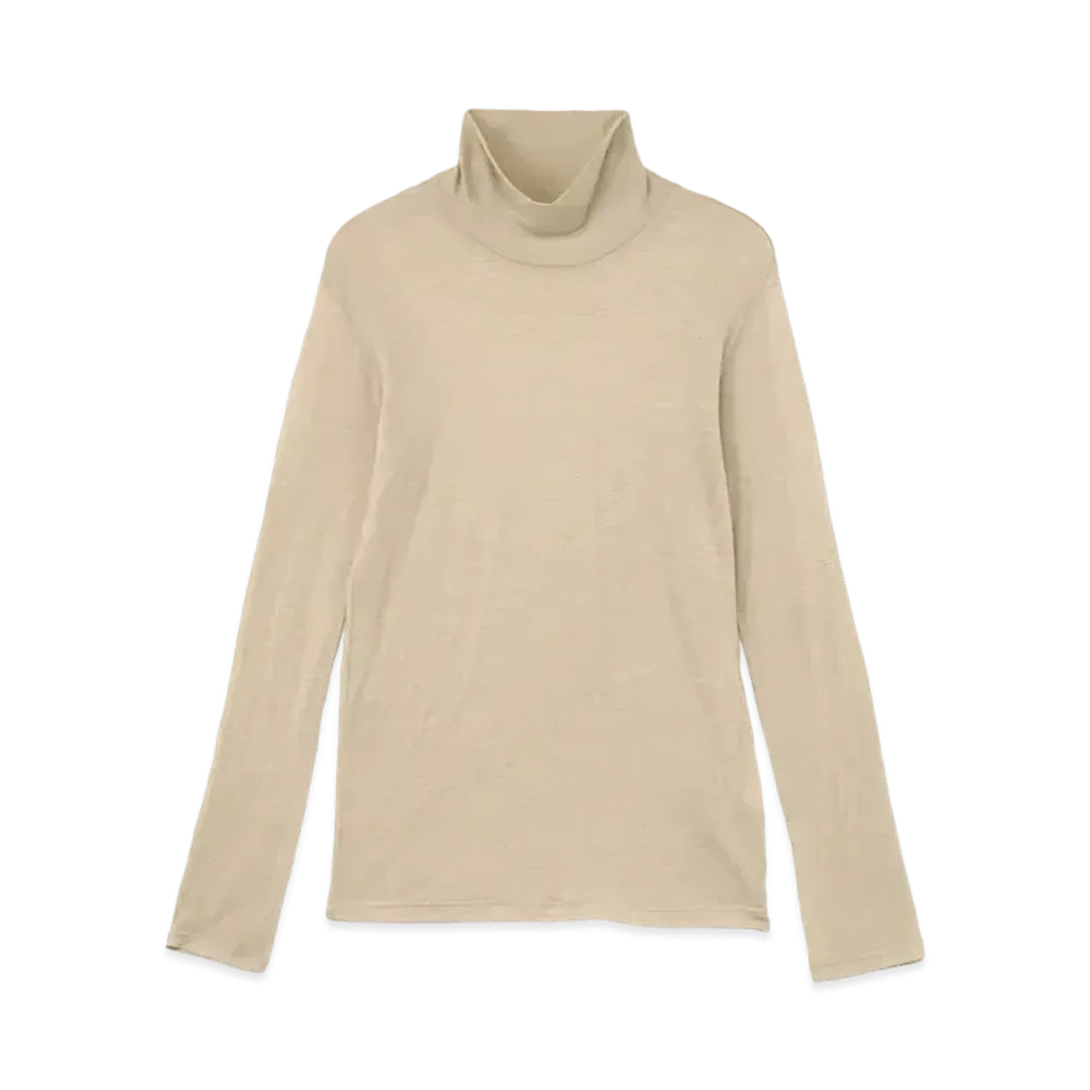 Yohji Yamamoto Y's WOOL SILK GAUZE PLAIN STITCH HIGH NECK LONG SLEEVE T "Beige"