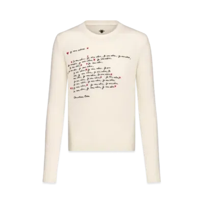 Dior Dioramour Embroidered Sweater Cashmere Knit with Je Vous Adore Motif "White/Black/Red"