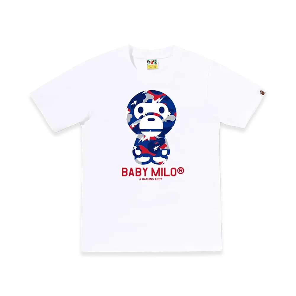 A BATHING APE Women's Sta Strike Camo Baby Milo Tee "White"