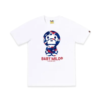 A BATHING APE Women's Sta Strike Camo Baby Milo Tee "White"